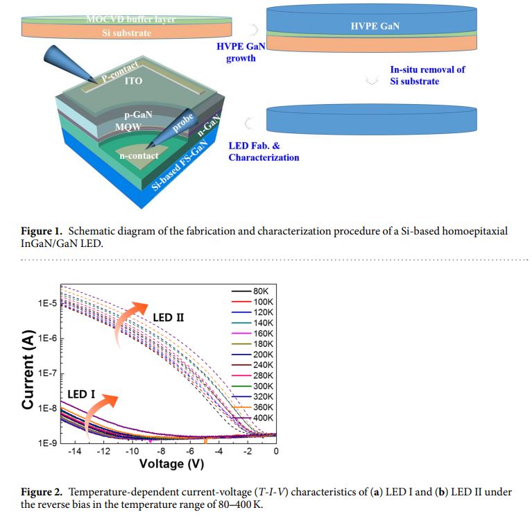 Significant improvement of reverse leakage current characteristics of Si-based homoepitaxial InGaN/GaN blue light emitting diodes